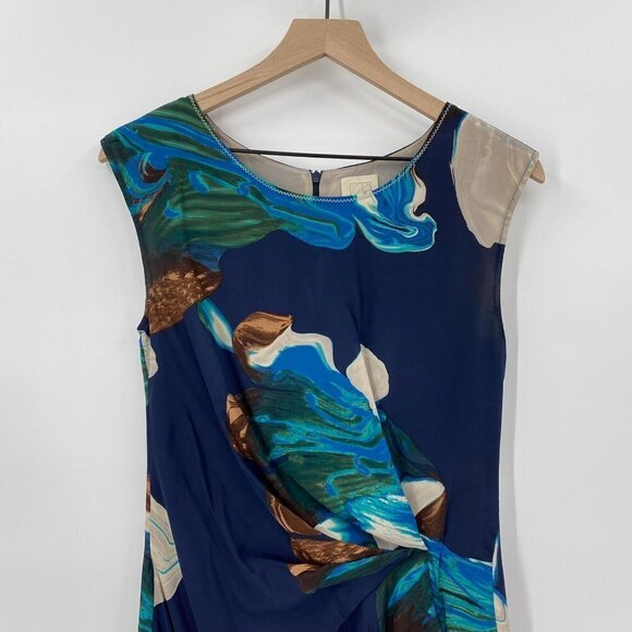 Anthropologie Blue Floral 10% Silk Magnifield Corolla Asymmetrical Hem Size 0 - Picture 2 of 11